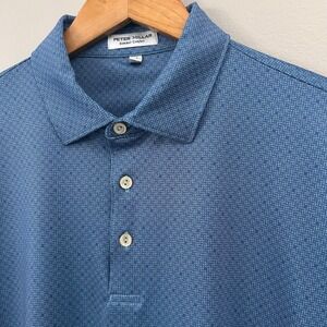 Peter Millar Summer Comfort Polo Shirt Mens Medium Blue Geometric Print Golf